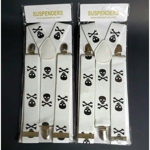 Skull & Cross Bones LOT 2 B & W Mens Suspenders Unicfashion Halloween Unisex New
